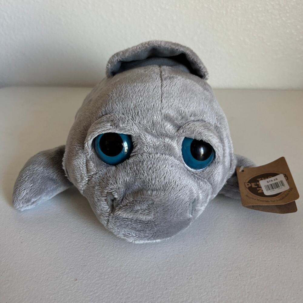 Petting Zoo Manatee Gray Plush 13" Stuffed Animal 2019 Blue Eyes MISSING BABY